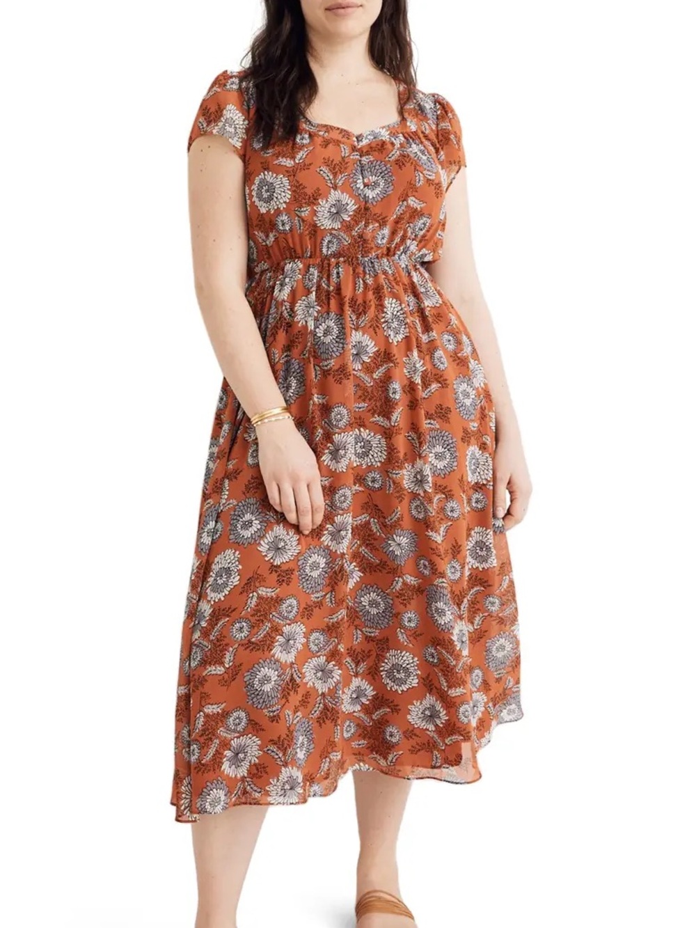 Madewell sheer sleeve  Floral Midi Dress sz 18
